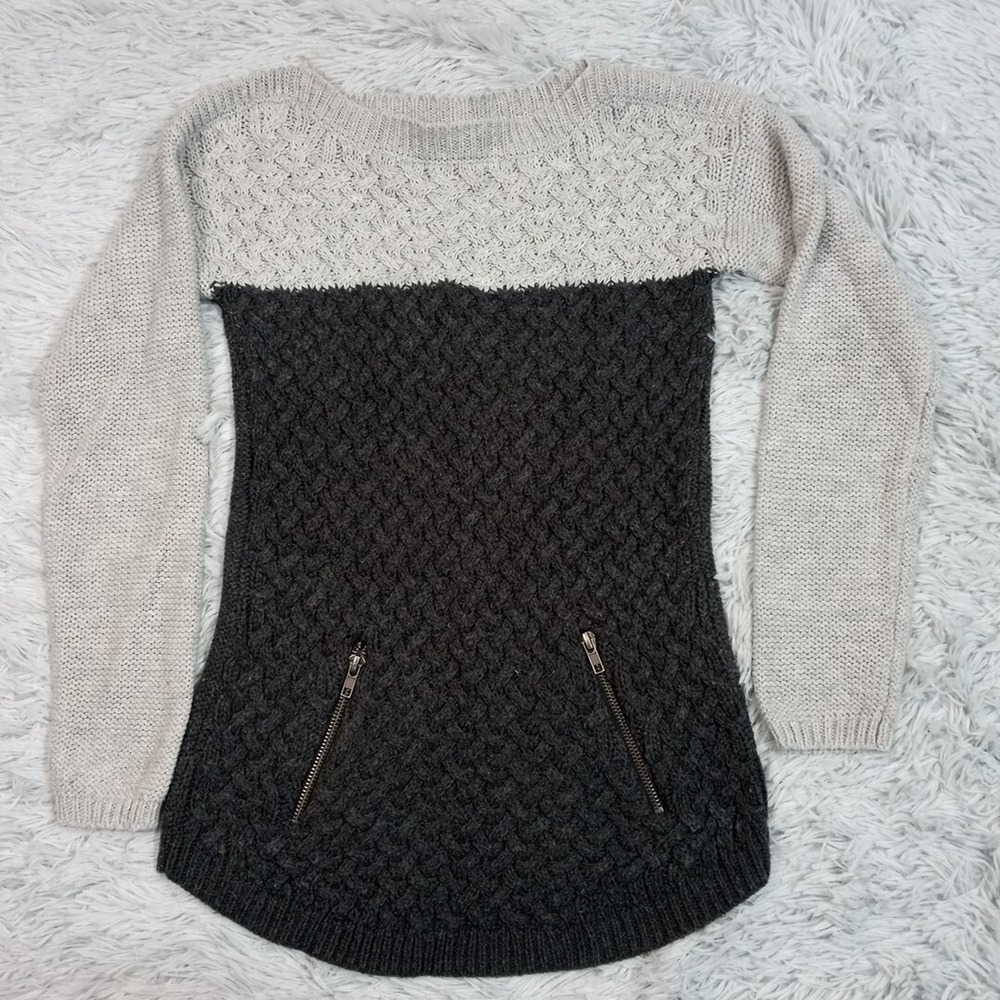 Hooked Up By I.O.T. Sweater Womens Gray XS Pullover Zip Faux Pockets